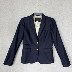 J.Crew Blazer Womens 00 Blue Wool Schoolboy Gold Buttons Lined Jacket Preppy